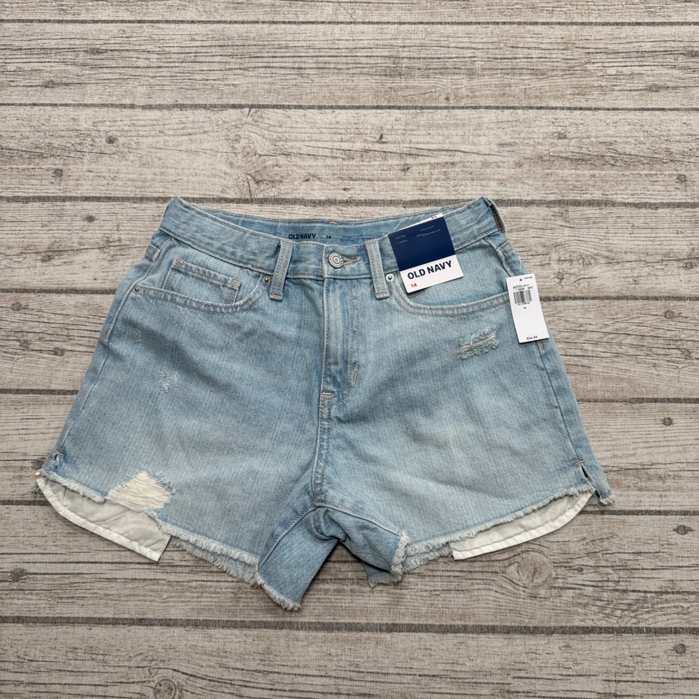 NEW Old Navy Shorts Women's 14 Blue Light Wash Denim High Rise Cutoff Distressed